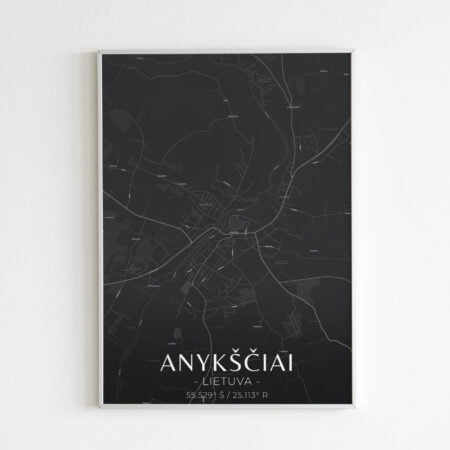 Miesto žemėlapis „Anykščiai" (juodas)