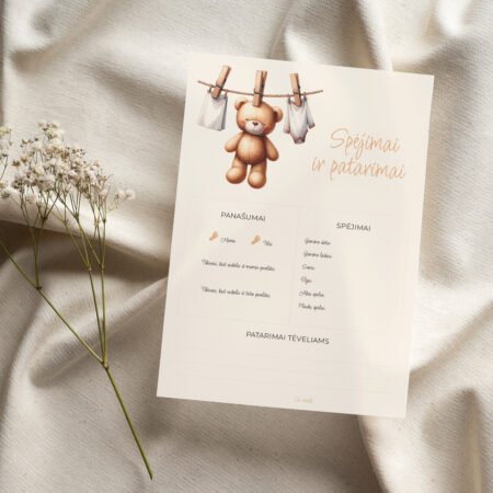Kūdikio spėjimų ir patarimų kortelė "Meškutis"